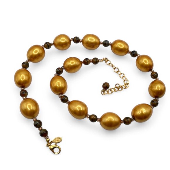 Vintage JOAN RIVERS Golden Egg Pearl Style Necklace with Tiger's Eye Beads - Picture 5 of 8